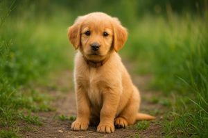Golden retriever valp ute i naturen