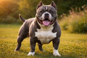 American Bully som står i en naturmiljö